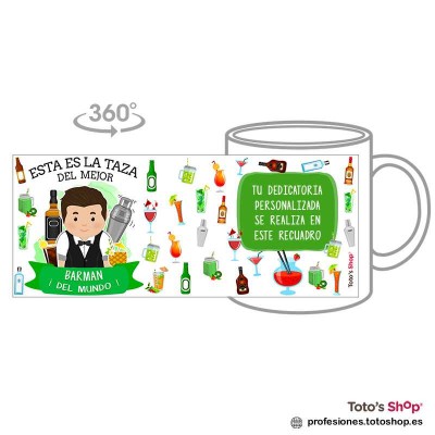 Taza personalizada con tu dedicatoria para el mejor BARMAN.