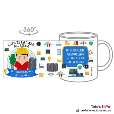 Taza personalizada con tu dedicatoria para el mejor INGENIERO DE TELECOMUNICACIONES.